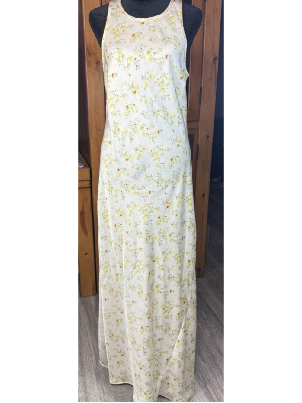 Christian Lacroix Light Yellow Satiny L Floral Maxi Long Dress Medium Sleeveless - Picture 1 of 10